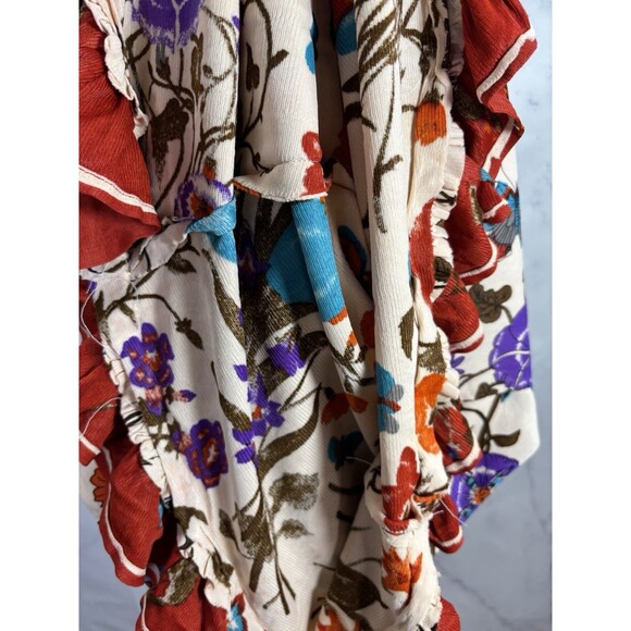 Vintage 60s Butterfly Shift Dress SZ M Red Floral Psychedelic Ruffled 1960s - Picture 8 of 16